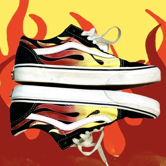 VANS Mens 5.5 Womens 7 Shoes Flame Old Skool Flames Red Yellow Black - Picture 1 of 12